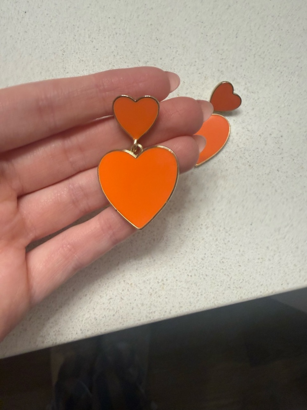 Gold-Trim Orange Heart Drop Earrings - Women's Jewelry
